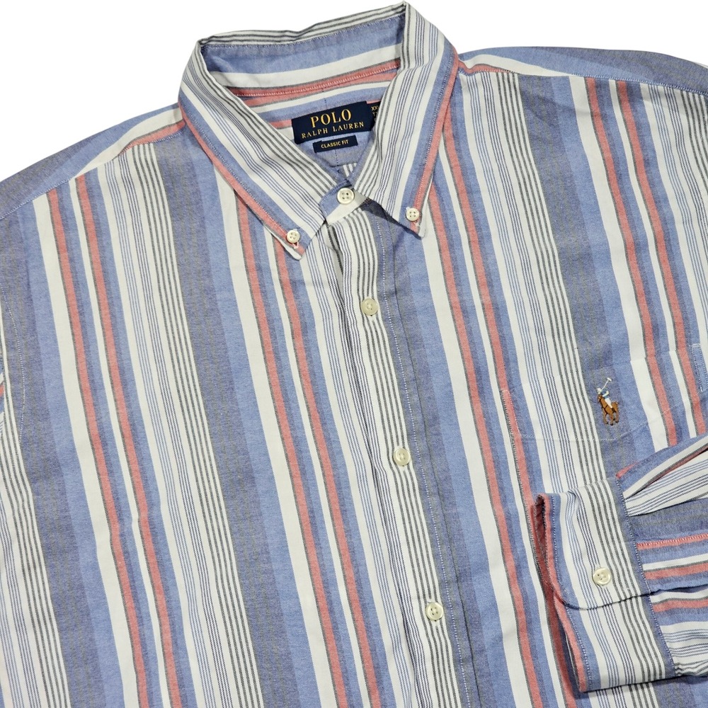 Polo Ralph Lauren Button Down Mens XXL Blue White Striped Preppy Coastal Ivy